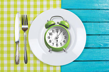 Clock sitting on top of a white plate.