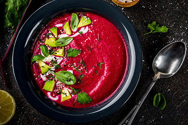 Soup with a variety of color.