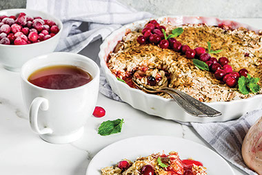 Plate with winter crisp and a cup of tea.