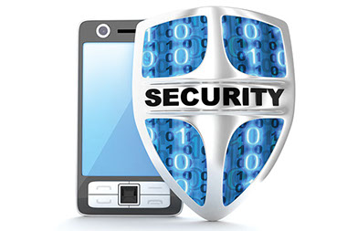 I know where you are. Illustration of smartphone next to a shield with the word "security".