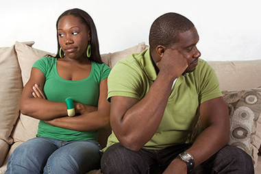 Is your relationship in trouble? Image of couple not getting along.
