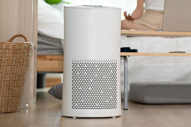 Air purifier sitting on floor.