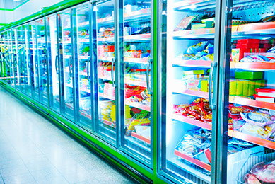 Freezer Section. Image of the freezer section of a grocery store.