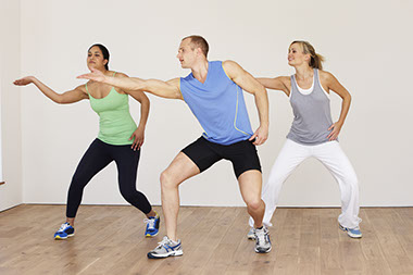 Aerobic dancing, step aerobics. Low to high impact.