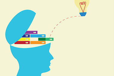 Illustration of cabinets inside a human's head.
