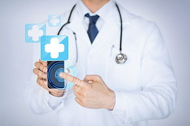 Better health is in your pocket. Image of doctor holding up a smart phone.