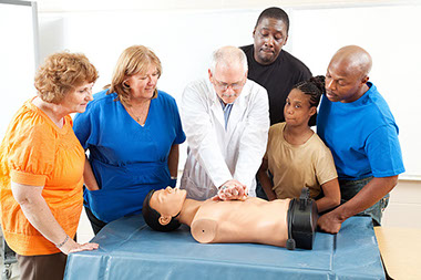 An image of a class learning CPR.