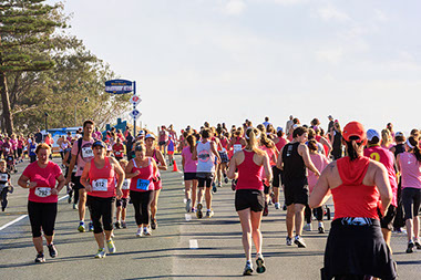 People running a marathon for charity.