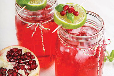 Pomegranate fizz in jars, ready to drink.