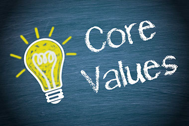 Chalk illustration of light blub and "Core Values" written. Chalk illustration of light blub and "Core Values" written.
