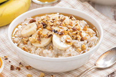 Bowl of banana walnut oatmeal.