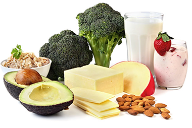 How much calcium is needed each day? Image of different calcium sources.