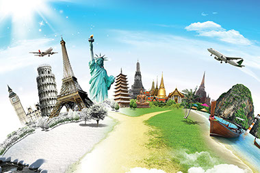 Illustration of different city landmarks.