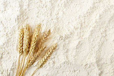 Image of wheat on top of white flour.