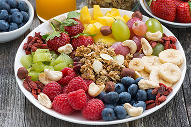 Image of a dish filled with healthy snacks.