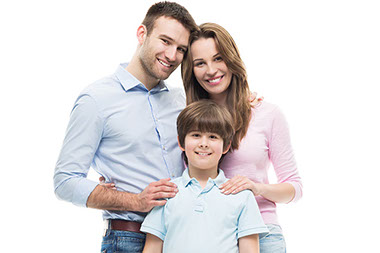 Parents with son, smile.