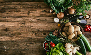 Enhance your sense of taste Image of fresh foods and herbs, such as potatos, tomatoes, onions, etc.