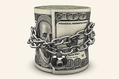 Money locked in chains. Money locked in chains.