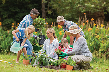 Family gardening together.