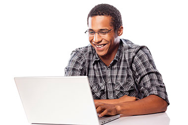 Man working on laptop.