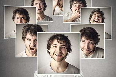 Concept image of man with different facial expressions.