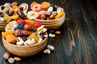 Mix of dried fruits and nuts.