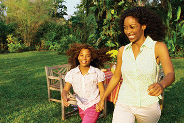 Mother and daughter walking.