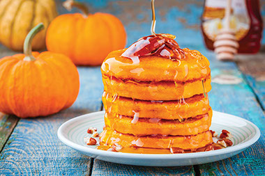 Image of a stack of pumpkin pancakes.