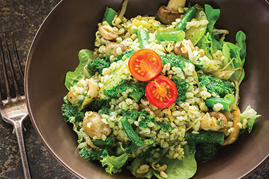 Veggie barley salad with orange vinaigrette. Image of veggie barley salad with orange vinaigrette.