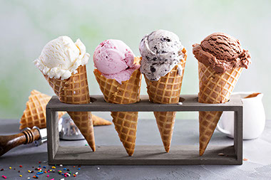 Variety of ice cream cones.