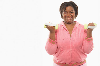 Image of middle-aged women with dumb bells.