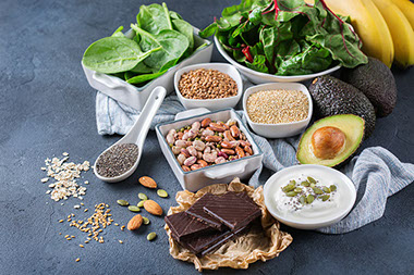 Variety of food items high in magnesium.