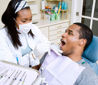 Dental Care. Image of dentist with patient.