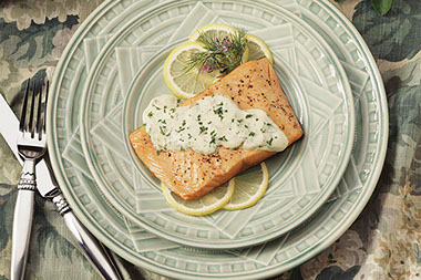 Image of a baked salmon dijon.