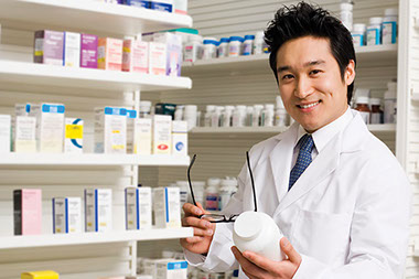 High blood pressure and cold medicine. Image of a pharmacist.