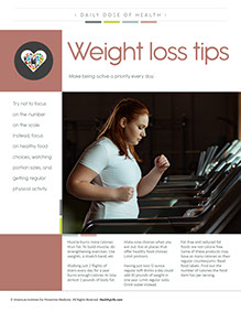 Page from HealthyLife Weigh book by the American Institute for Preventive Medicine. www.HealthyLife.com. All rights reserved.