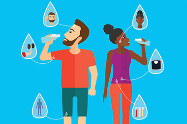 Illustration of drinking water and it's benefits.