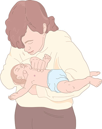 CPR. Illustration of baby chest compressions.