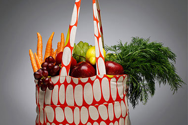 Image of reusable bag filled with produce.