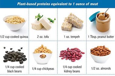 Chart of plant-based equivalent to 1 ounce of meat.